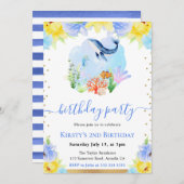 Whale-Birthday Party mit floralen Wasserfarben Einladung (Vorne/Hinten)