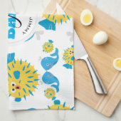 Whale & Blowfish Cartoon Monogram Muster Geschirrtuch (Viertel Falte)