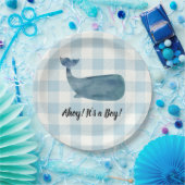 Whale Blue Gingham Baby Shower Ahoy ist ein Junge Pappteller (Party)