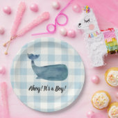 Whale Blue Gingham Baby Shower Ahoy ist ein Junge Pappteller (Party)