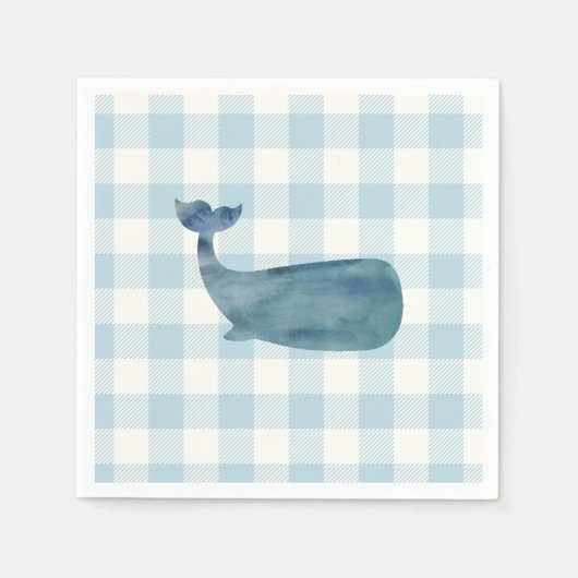 Whale Blue Gingham Baby Shower Serviette (Vorderseite)