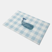 Whale Blue Gingham Buffalo Karo Coastal Fußmatte (Schrägansicht)