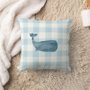 Whale Blue Gingham Karo Coastal Kissen