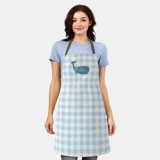 Whale Blue Gingham Pattern Überall über Schürze (Getragen)