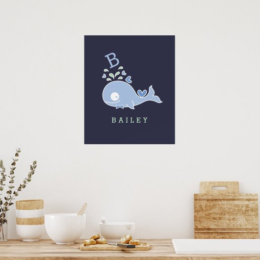 Whale Bow Krawatte Monogram Boy Kinderzimmer Wall  Poster (Küche)