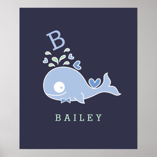 Whale Bow Krawatte Monogram Boy Kinderzimmer Wall Poster (Vorne)