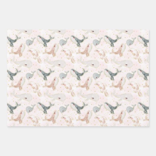 Whale Boy Girl Birthday Baby Showkids Geschenkpapier Set (Vorderseite 2)