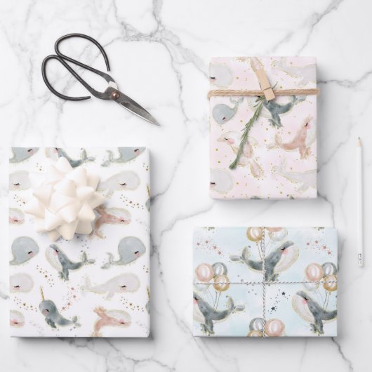 Whale Boy Girl Birthday Baby Showkids Geschenkpapier Set (Vorderseite)