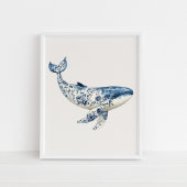 Whale - Coastal Blue on Beige Wall Art Poster
