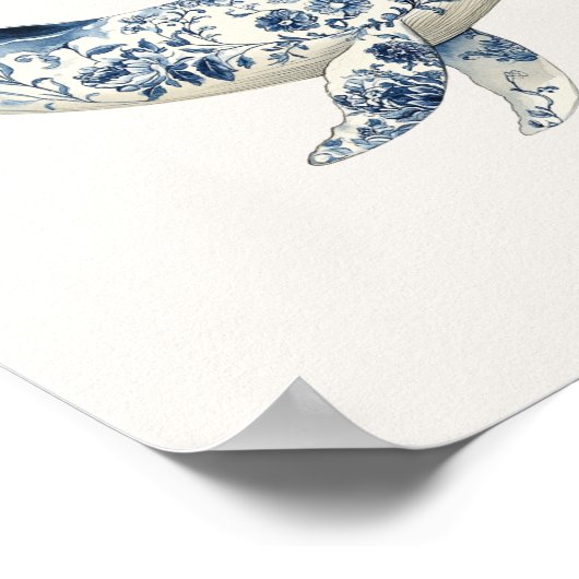 Whale - Coastal Blue on Beige Wall Art Poster (Ecke)