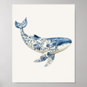 Whale - Coastal Blue on Beige Wall Art Poster (Vorne)