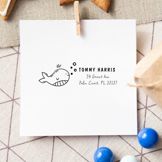 Whale | Custom Kids Name & Return Address  Gummistempel