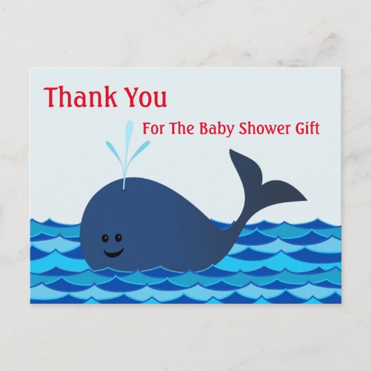 Whale, Danke, Baby Shower Postcard Postkarte (Vorderseite)