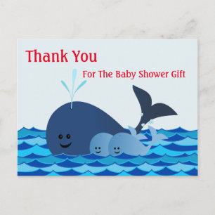 Whale, Danke, Twins Baby Shower Postcard Postkarte