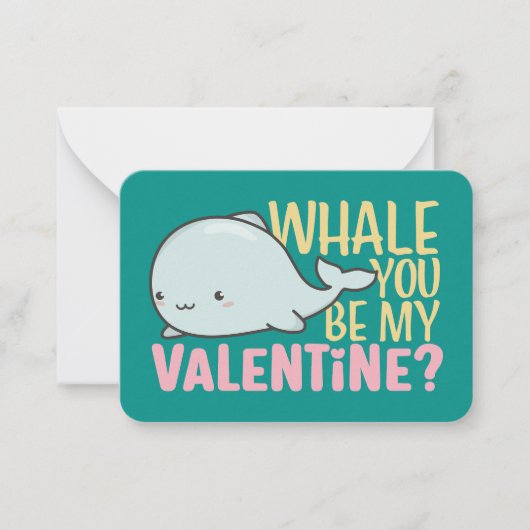 Whale du bist mein Niedlicher Valentinstag Mitteilungskarte (Vorderseite)