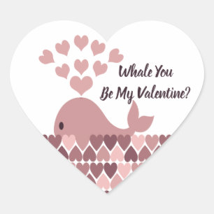 Whale du bist mein Valentine Herz-Aufkleber