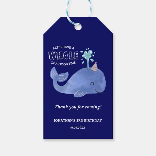 Whale einer Zeit Niedlichen Party Hat Navy Vielen  Geschenkanhänger (Vorderseite)
