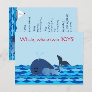 Whale Es ist ein Baby-Duschbad für Zwillingsboys. Einladung