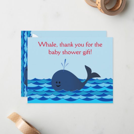 Whale Es ist eine Baby-Dusche Wohnung Vielen Dank Mitteilungskarte (Vorderseite/Rückseite Beispiel)