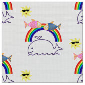 Whale Fish Rainbow Sun Fabric Stoff (Nahaufnahme)