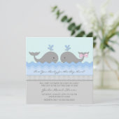Whale Gender Reveal Baby Shower Einladung (Stehend Vorderseite)