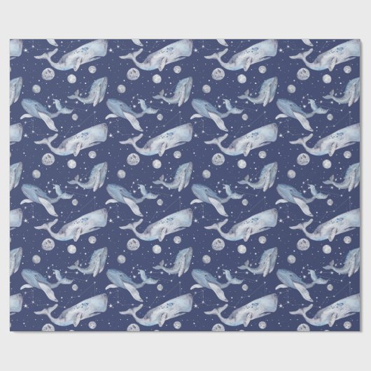 Whale Gift Wrapping Paper on White, Celestis Geschenkpapier (Flach)
