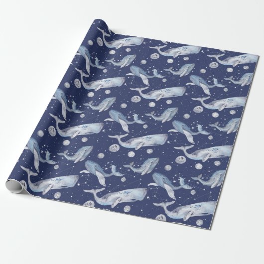 Whale Gift Wrapping Paper on White, Celestis Geschenkpapier (Ungerollt)