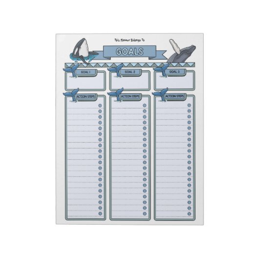 Whale Goal Planner Benutzerdefinierter Notepad Notizblock (Rotiert)