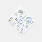 Whale Hello Baby Shower Boy Blue Ocean Paper Serviette (Ecke)
