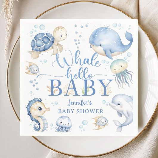 Whale Hello Baby Shower Boy Blue Ocean Paper Serviette