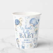 Whale Hello Baby Shower Boy Blue Ocean Pappbecher (Rückseite)