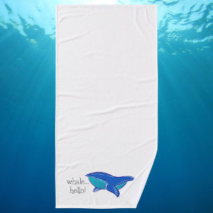 "Whale Hello" Blue Whale White Badehandtuch