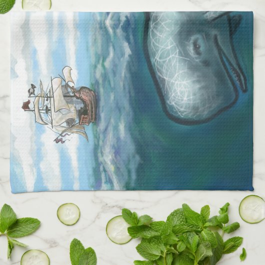 Whale Ho Geschirrtuch (Gefaltet)