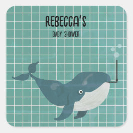Whale im Pool Babydusche Quadratischer Aufkleber