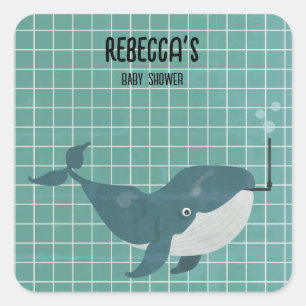 Whale im Pool Babydusche Quadratischer Aufkleber