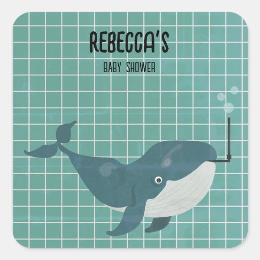 Whale im Pool Babydusche Quadratischer Aufkleber (Vorderseite)