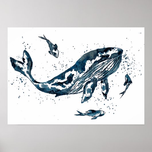 Whale in Blauem Poster (Vorne)