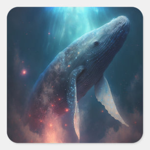 Whale in der Sky Fantasy Art Quadratischer Aufkleber