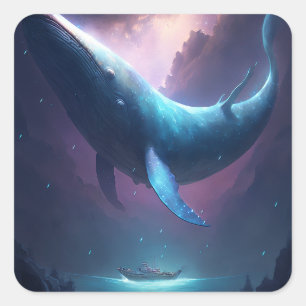Whale in der Sky Fantasy Art Quadratischer Aufkleber
