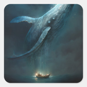 Whale in der Sky Fantasy Art Quadratischer Aufkleber