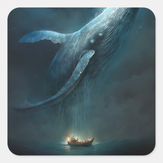Whale in der Sky Fantasy Art Quadratischer Aufkleber (Vorderseite)