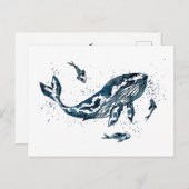 Whale in Wasserfarbe Blaue Postkarte (Vorne/Hinten)