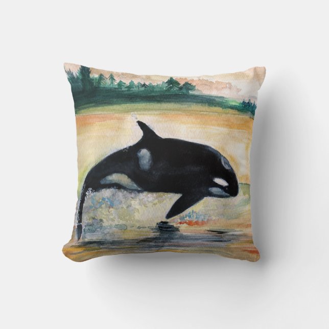 Whale Jumping Orca Kissen 41 cm x 41 cm (Vorderseite)