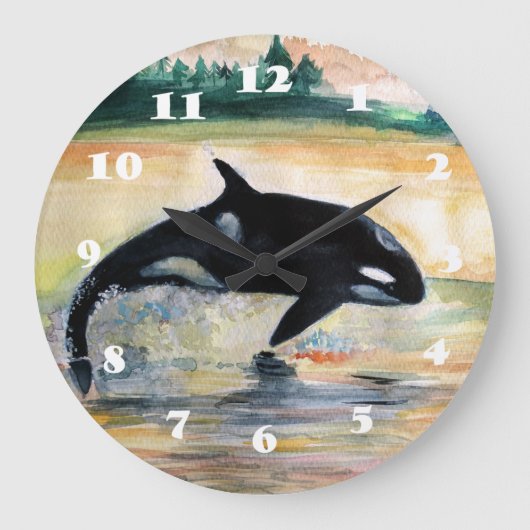 Whale Jumping Orca Runde (große Wall-Uhr) Große Wanduhr (Vorderseite)