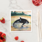 Whale Jumping Orca Standard Cocktail Papier Napkin Serviette (Beispiel)