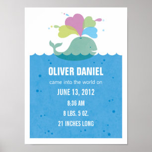 Whale Kinderzimmer Art Birth Statistics Poster
