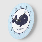 Whale Kinderzimmer Navy Blue / Light Blue Boys Wal Große Wanduhr (Winkel)
