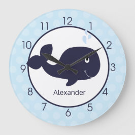Whale Kinderzimmer Navy Blue / Light Blue Boys Wal Große Wanduhr