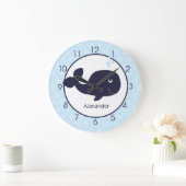 Whale Kinderzimmer Navy Blue / Light Blue Boys Wal Große Wanduhr (Zuhause)