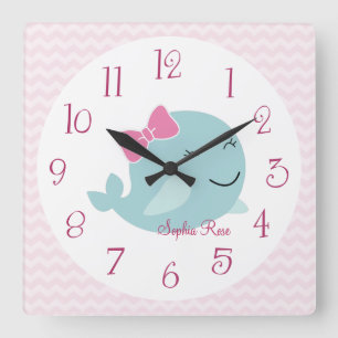 Whale-Kinderzimmer-Uhr personalisierter Seegüter Quadratische Wanduhr